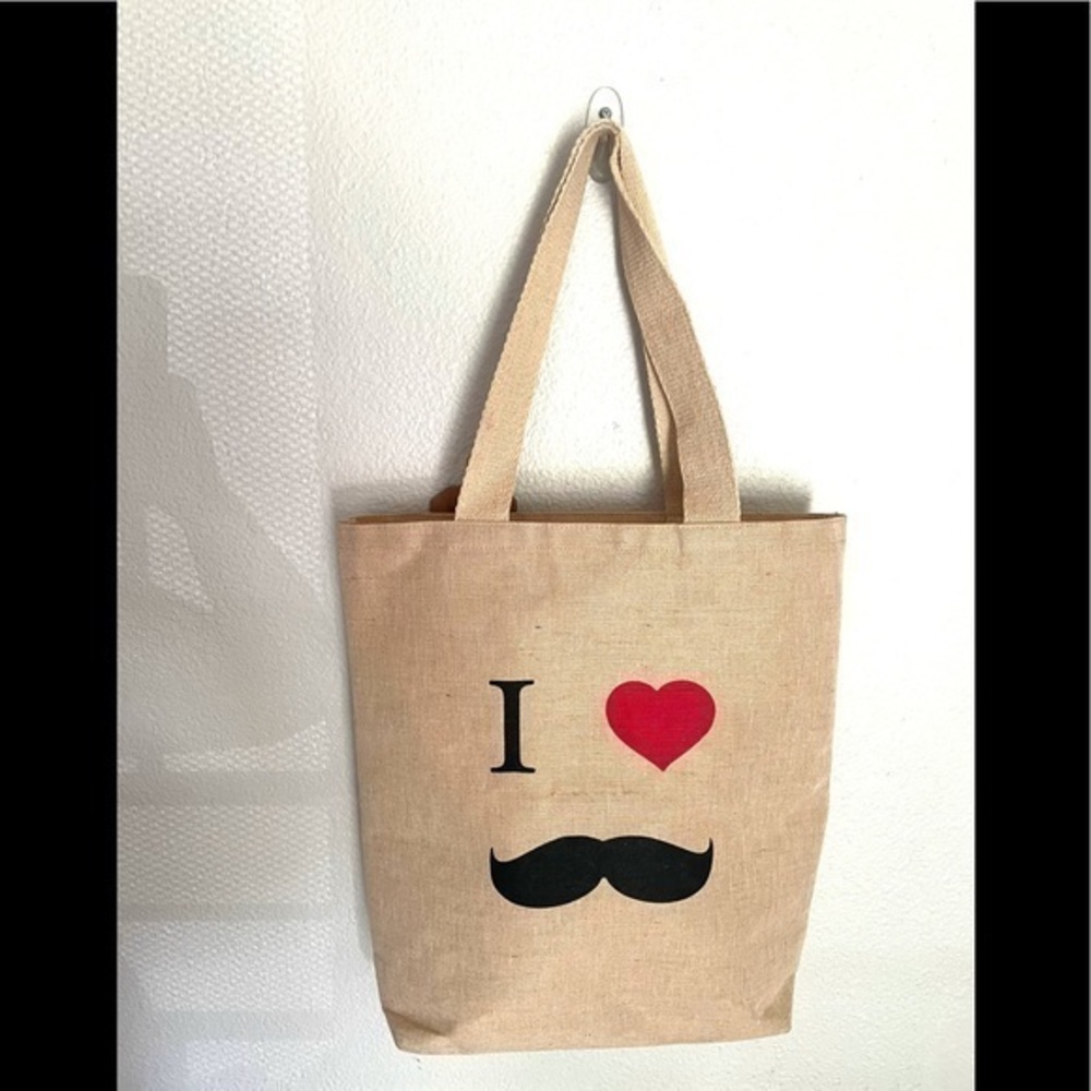 HANDCRAFTED IN INDIA “I love mustache” Jute tote